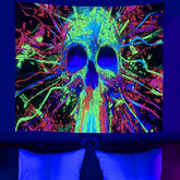 Lofaris Colorful Hippie Skull Wall Blacklight Tapestry for Bedroom